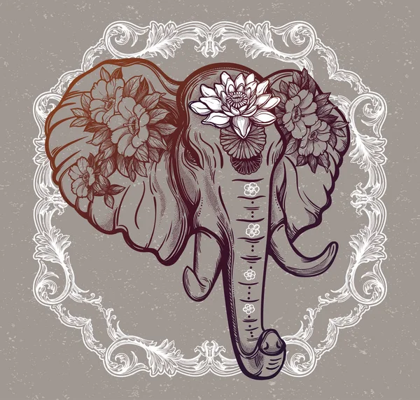 Elefante vector decorativo con flores — Archivo Imágenes Vectoriales