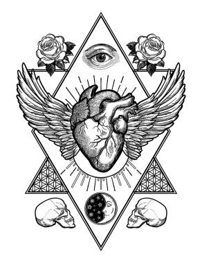 Kutsal çerçevede dekoratif doğaüstü bir kalp..