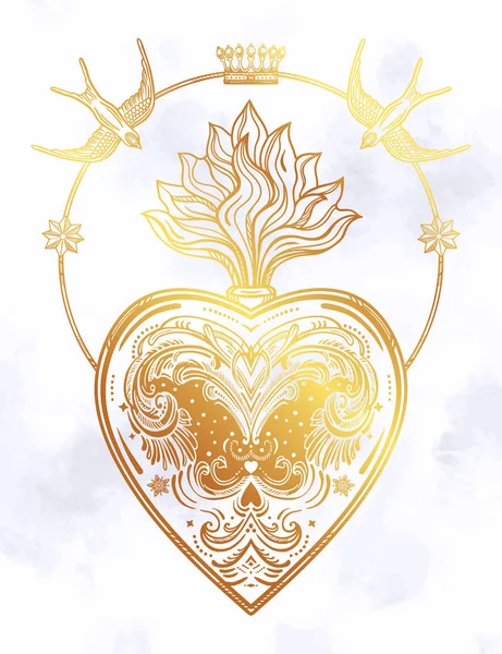 Украшенное декоративное сердце с пламенем — стоковый вектор
