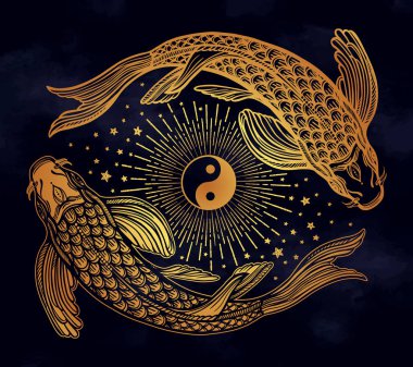 Uyum sembolü ile etnik balık Koi sazan