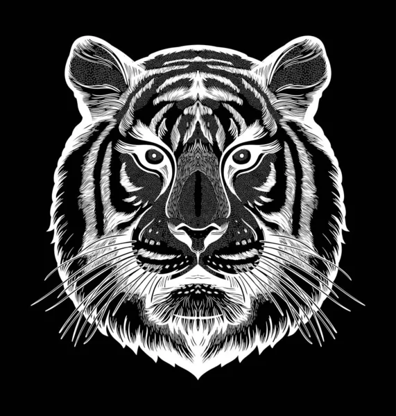 虎の肖像画。夢の魔法の芸術。パワーシンボル。孤立したベクトル図。素晴らしい屋外、タトゥーとTシャツのデザイン. — ストックベクタ