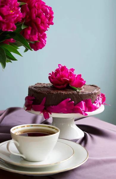 Hausgemachter Schokoladenkuchen mit Pflaumen. — Stockfoto