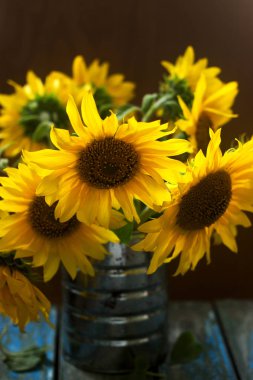 Ayçiçeği bir demir tencerede buket