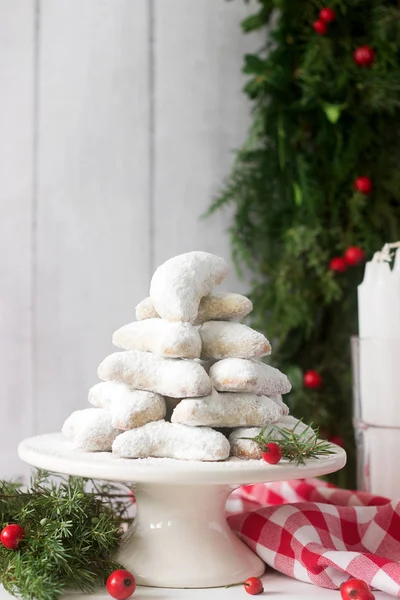 Vanilkipferl - crescents de vainilla, galletas tradicionales de Navidad en Alemania, Austria, República Checa. Galletas caseras . —  Fotos de Stock