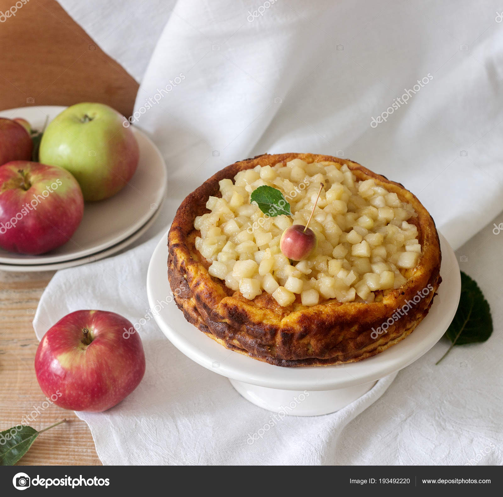 Cheesecake Or Casserole From Cottage Cheese With Apples Served