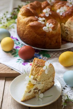 Traditional Moldavian and Romanian Easter cake with curd filling and decoration in the form of a cross.