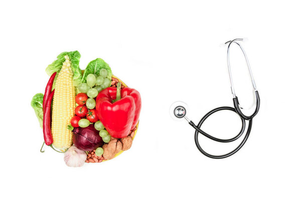 fresh vegetables and stethoscope