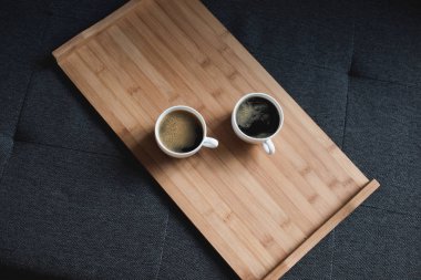 coffee on wooden tray clipart