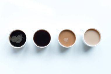 different kinds of coffee in row  clipart