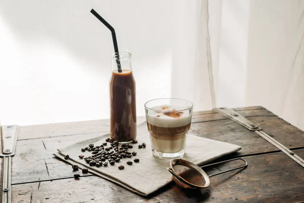 Coffee drink and glass of cappuccino — Stock Photo, Image