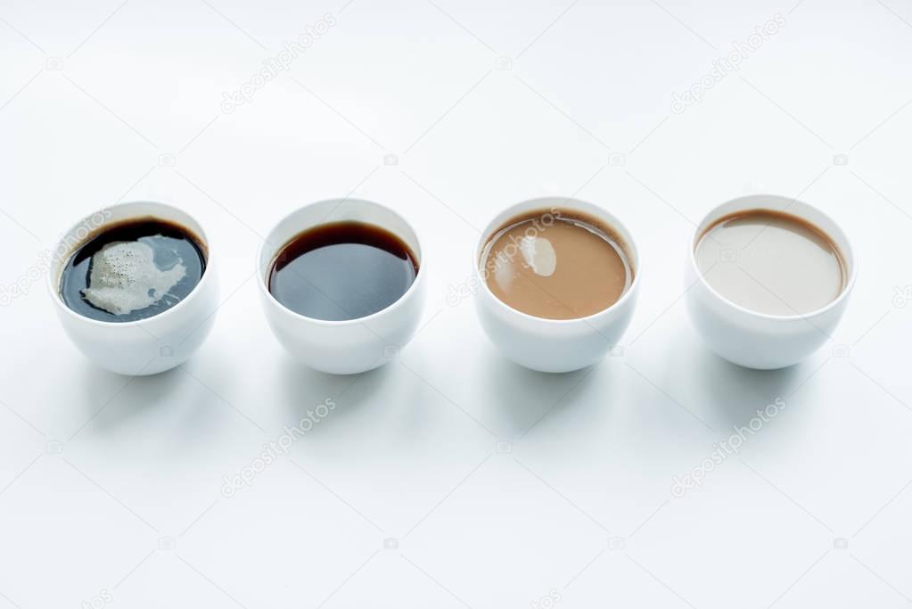 different kinds of coffee in row 