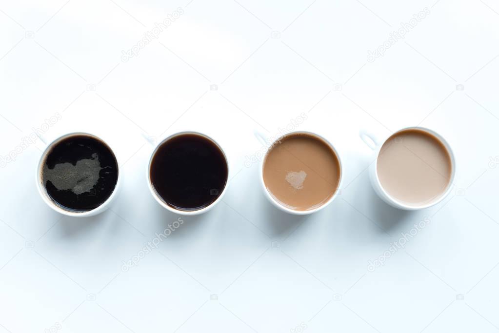different kinds of coffee in row 
