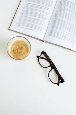coffee, eyeglasses and book  clipart