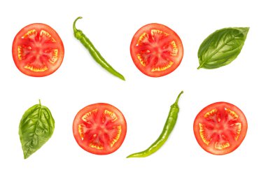 slices of tomato with peppers and basil clipart