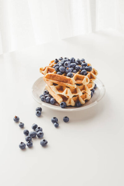tasty waffles with blueberries