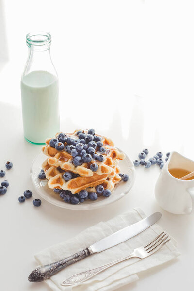 waffles with blueberries and milk