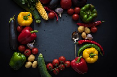 ripe vegetables and slate board clipart
