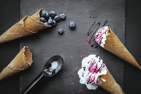 melting ice cream and blueberries
