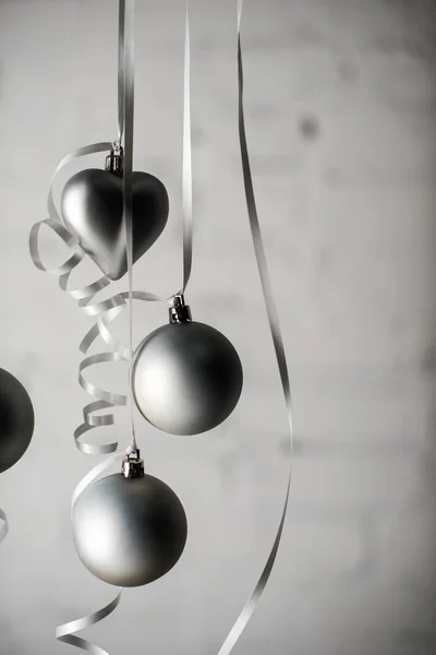 Christmas balls on ribbons — Stock Photo, Image