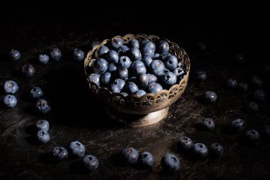 blueberries in vintage bowl  clipart