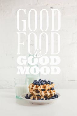 waffles with blueberries and milk clipart