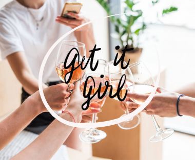 women clinking with wineglasses  clipart