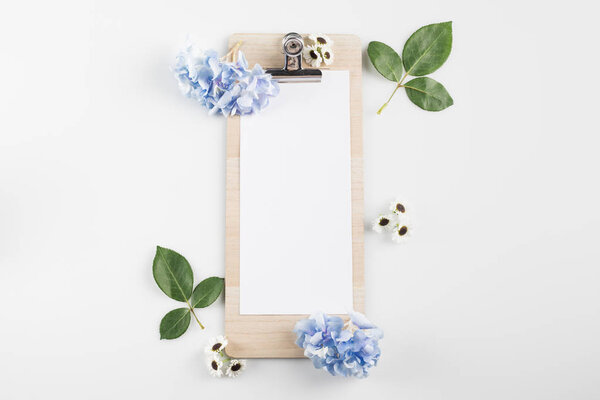 blank card with hydrangea flowers