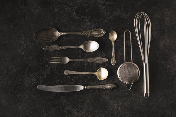 vintage silverware and baking utensils 