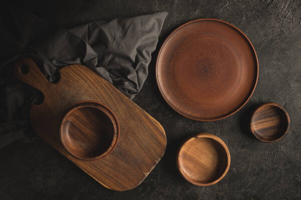 wooden tableware and linen