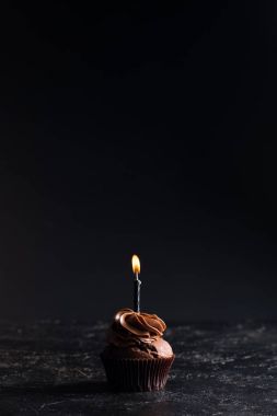 chocolate cupcake with candle clipart
