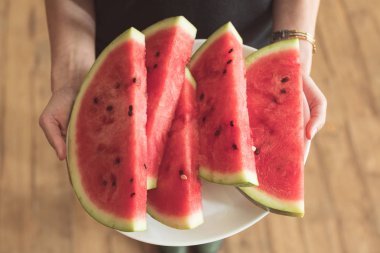 plate with watermelon slices clipart