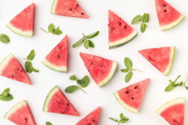 watermelon slices and mint leaves clipart