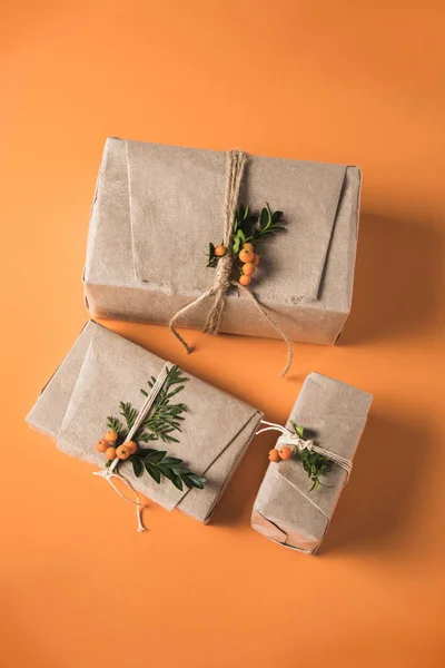 Christmas presents in craft paper — Stock Photo, Image