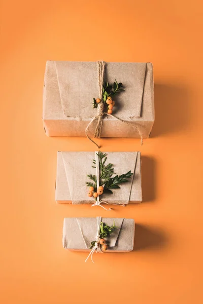 Christmas presents in row — Stock Photo, Image