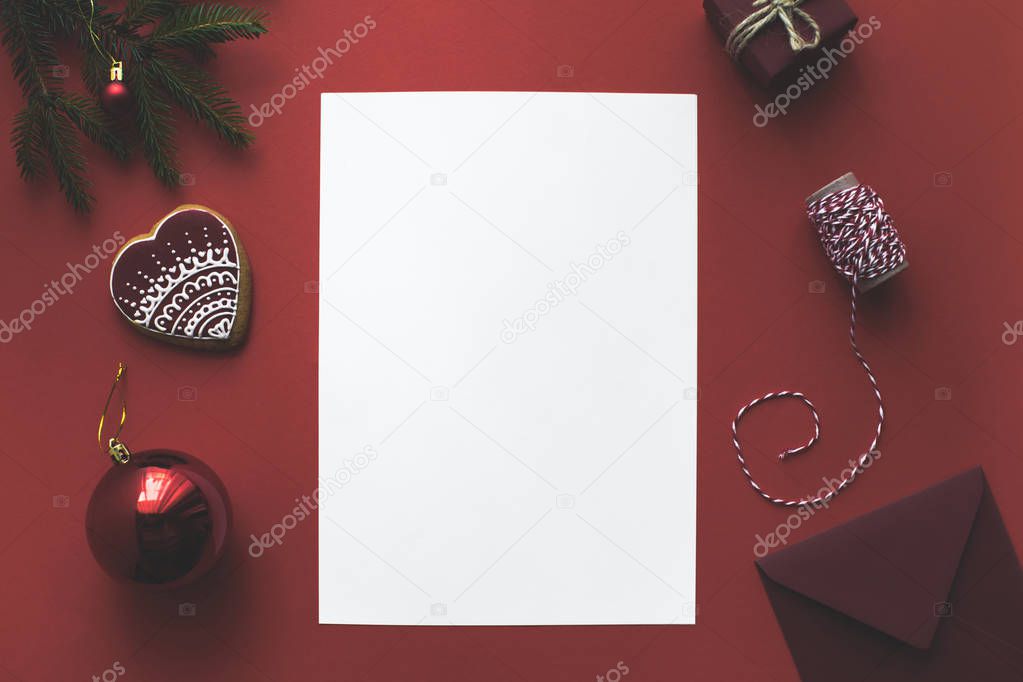 blank card with christmas decorations 