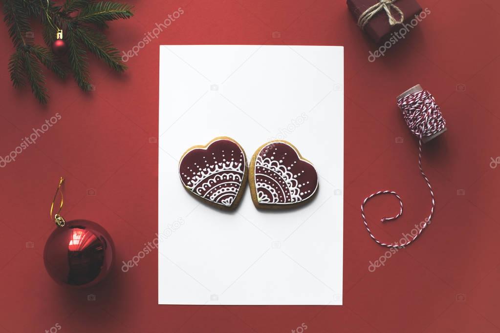 christmas card with gingerbread cookies