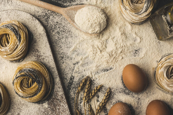 raw pasta and ingredients composition