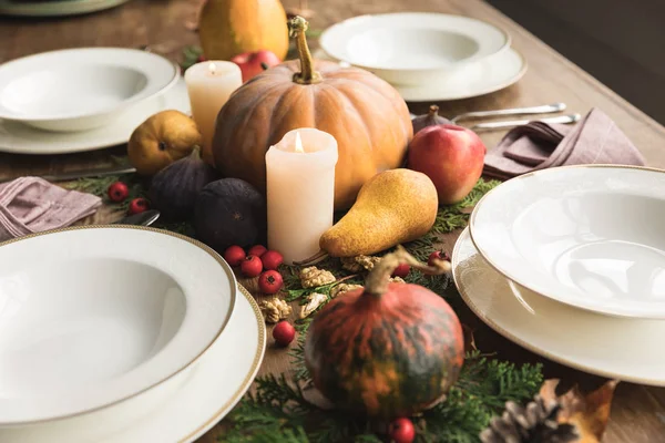 Served table and autumn harvest — Stock Photo, Image