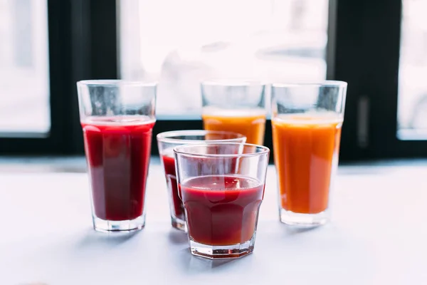 Various smoothies in glasses — Stock Photo, Image