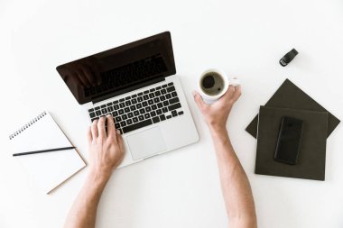 Erkek el dizüstü bilgisayarda yazarak