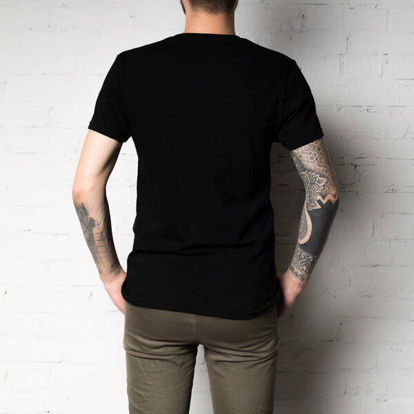 man in blank black t-shirt