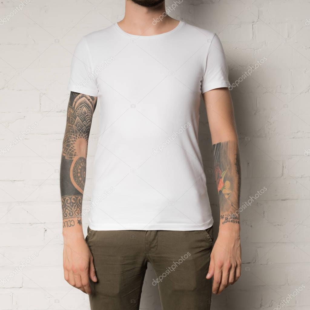 Cropped shot of man in blank white t-shirt