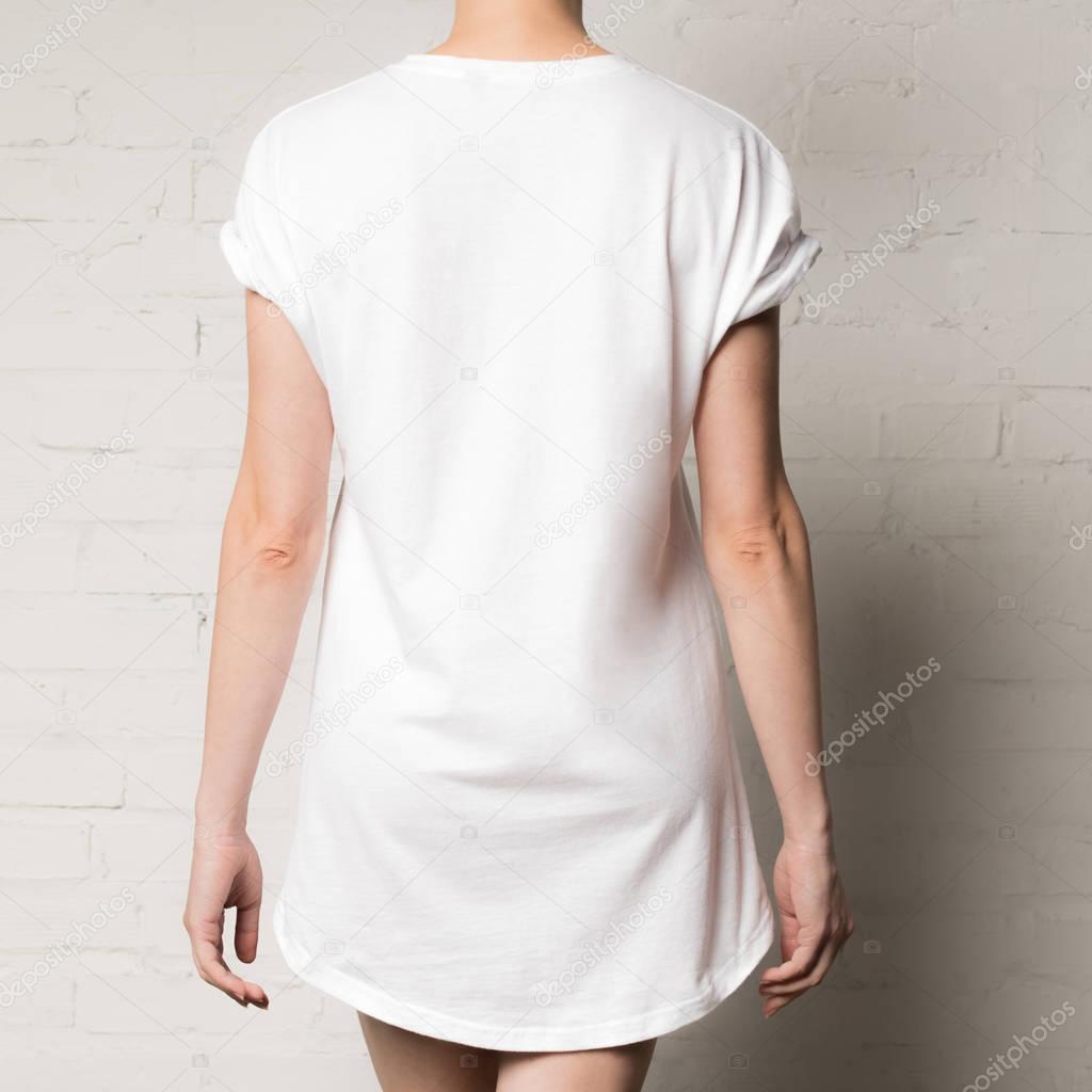 Cropped shot of woman in blank white t-shirt