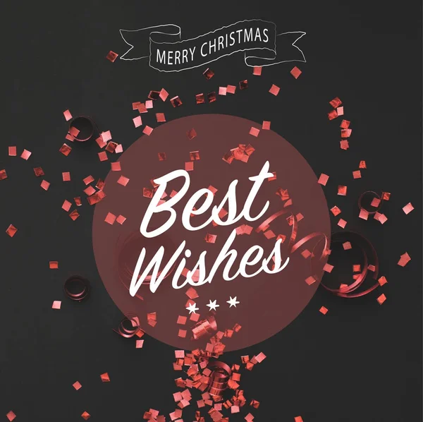 Życzenia bożonarodzeniowe z konfetti czerwone — Zdjęcie stockowe