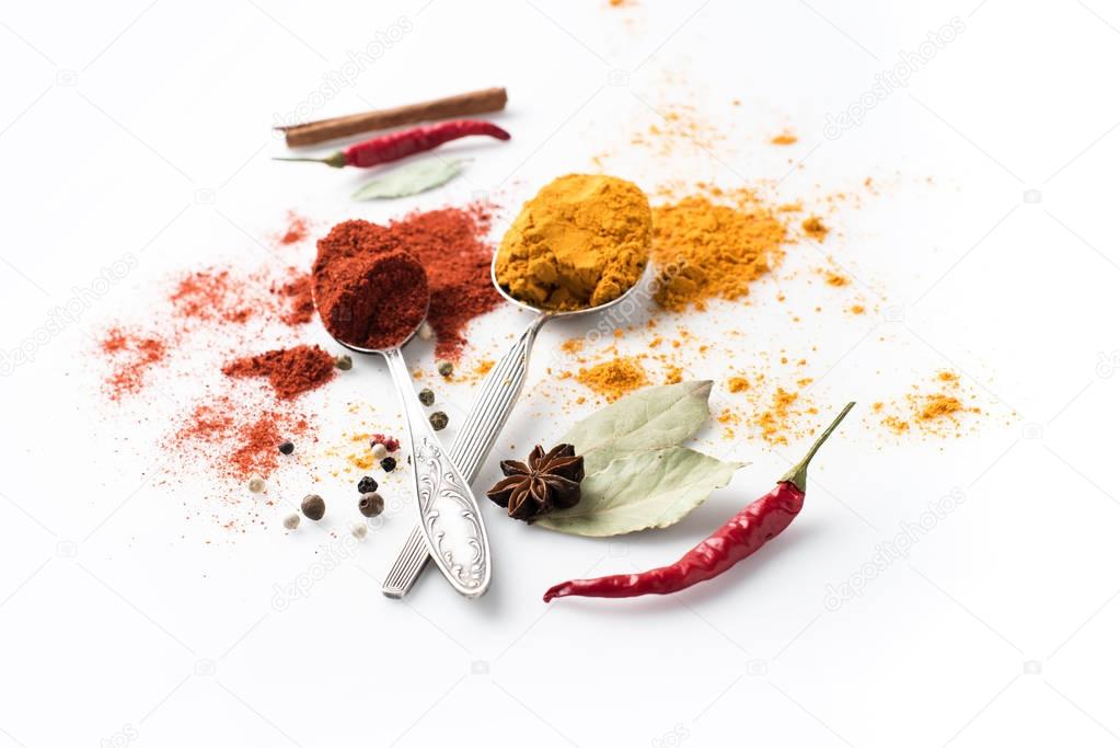 spoons with paprika and curry