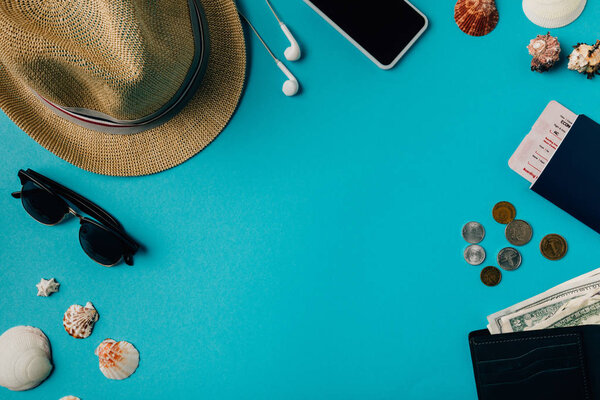 Hat with money and passport