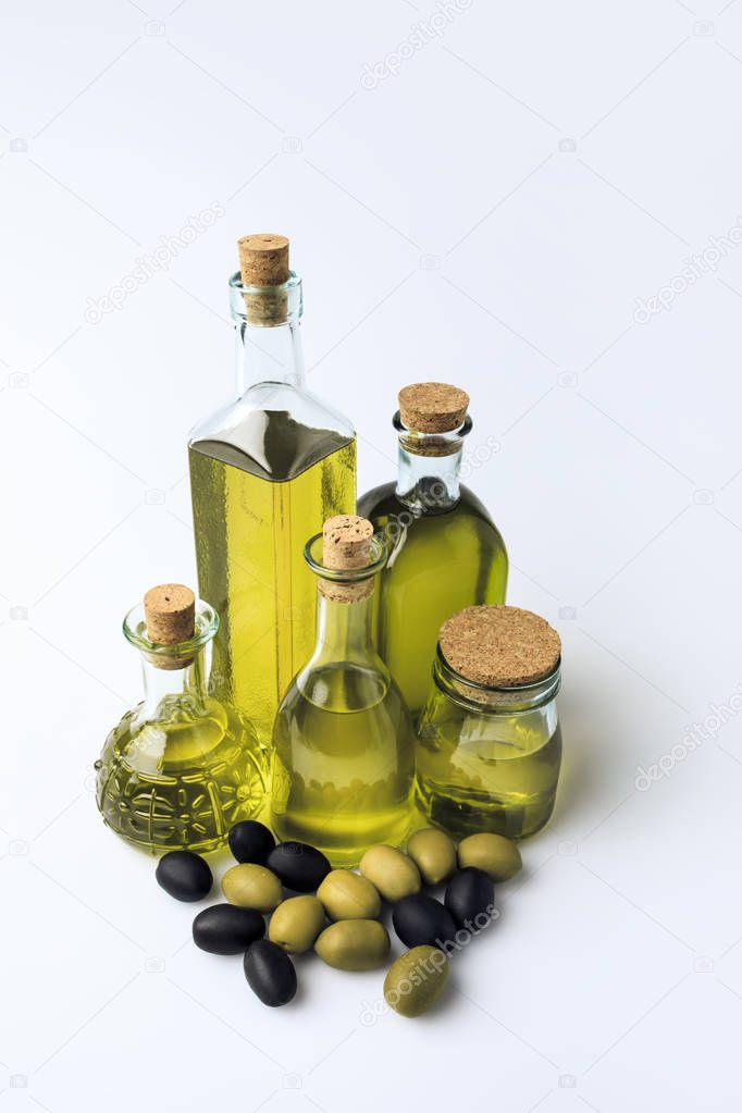 glass bottles with olive oil