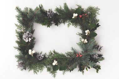 Ökse otu ve çam kozalakları ile Noel çerçeve