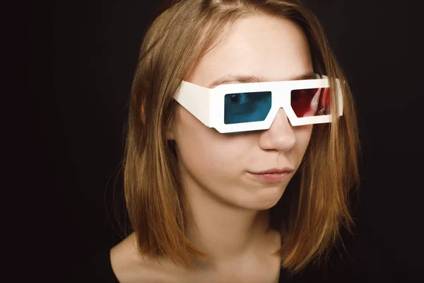 Woman in 3d glasses — Free Stock Photo