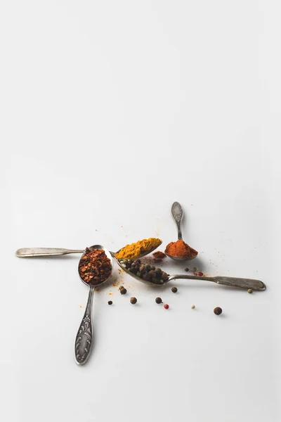 Spoons with various spices — Stock Photo, Image